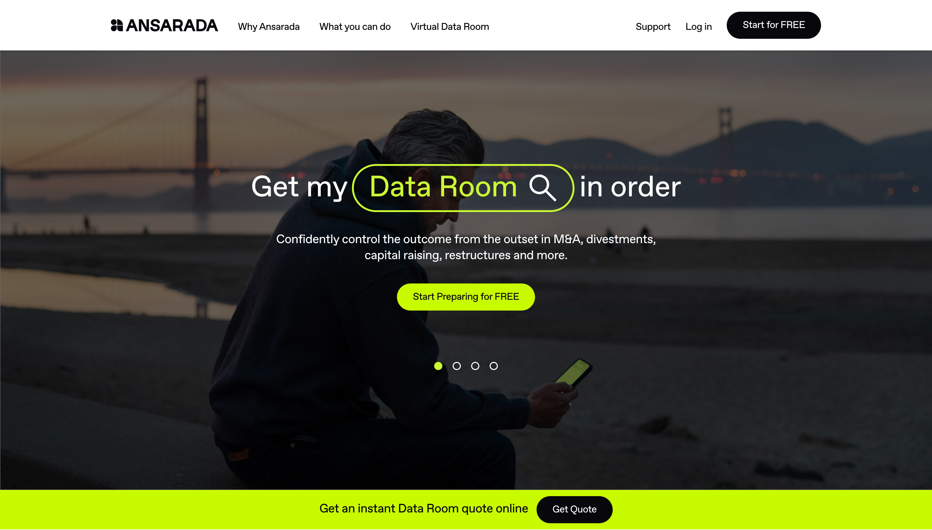 Ansarada Virtual Data Room Homepage