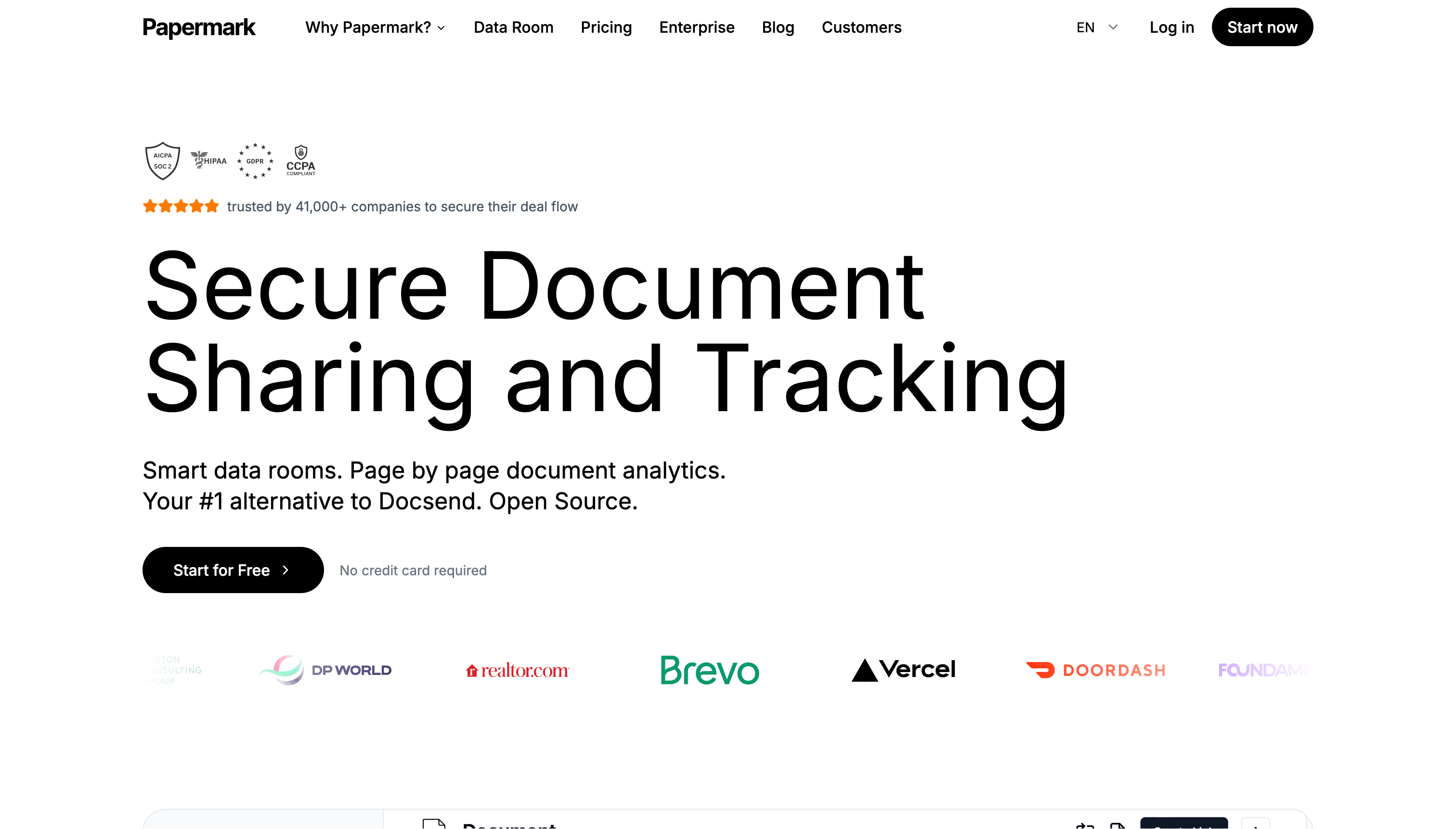 Papermark Virtual Data Room Homepage