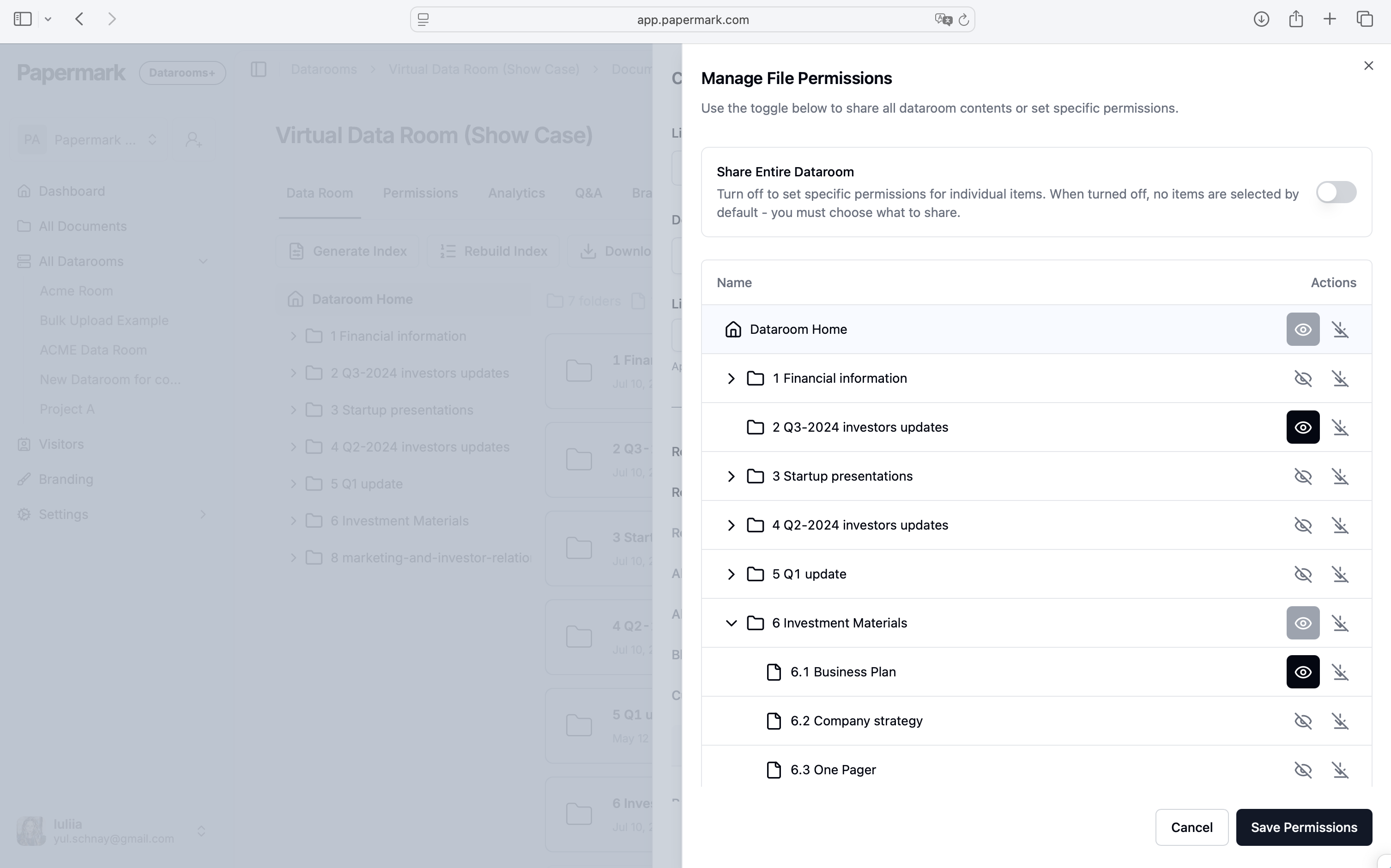 Granular permissions interface